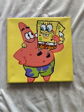 SpongeBob & Patrick Hand-Painted Canvas Art - Yellow Pink